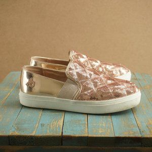 Sam Edelman Womens Sheena Pam Rose Gold Pink Sequin Slip On Sneakers Size 7